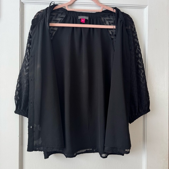 Vince Camuto Black Blouse with Sheer Patterned Sleeves Size S - Picture 13 of 16